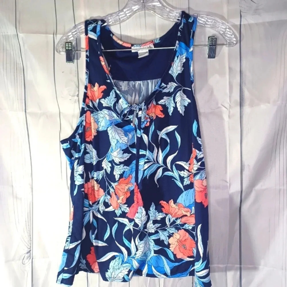 Linea  Donatella floral boho coastal vacation keyhole sleeveless shirt